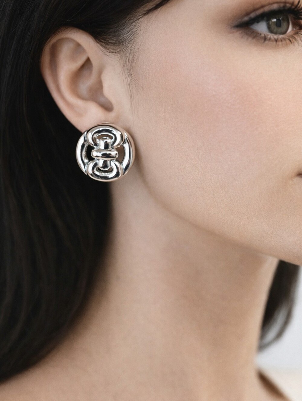 ✨ Jordache Silver tone Circle Design Post Earrings -  Elegant Women's Jewelry